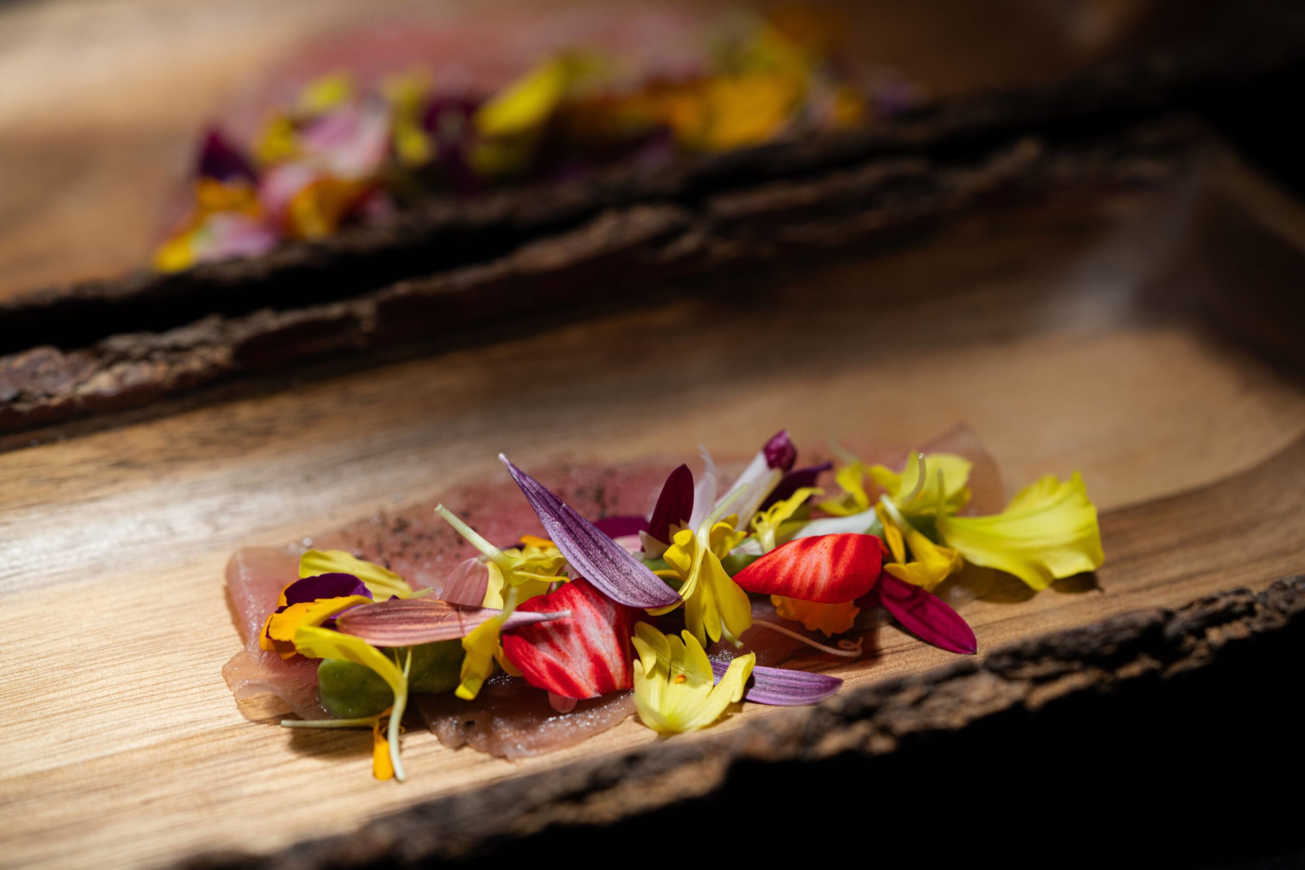 Tuna dish with petals on top