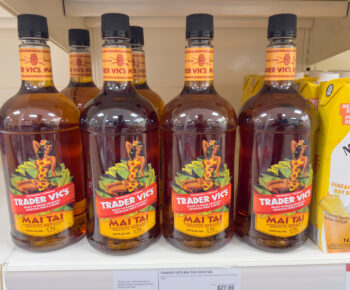A view of several bottles of Trader Vic's Mai Tai mix, on display at the store