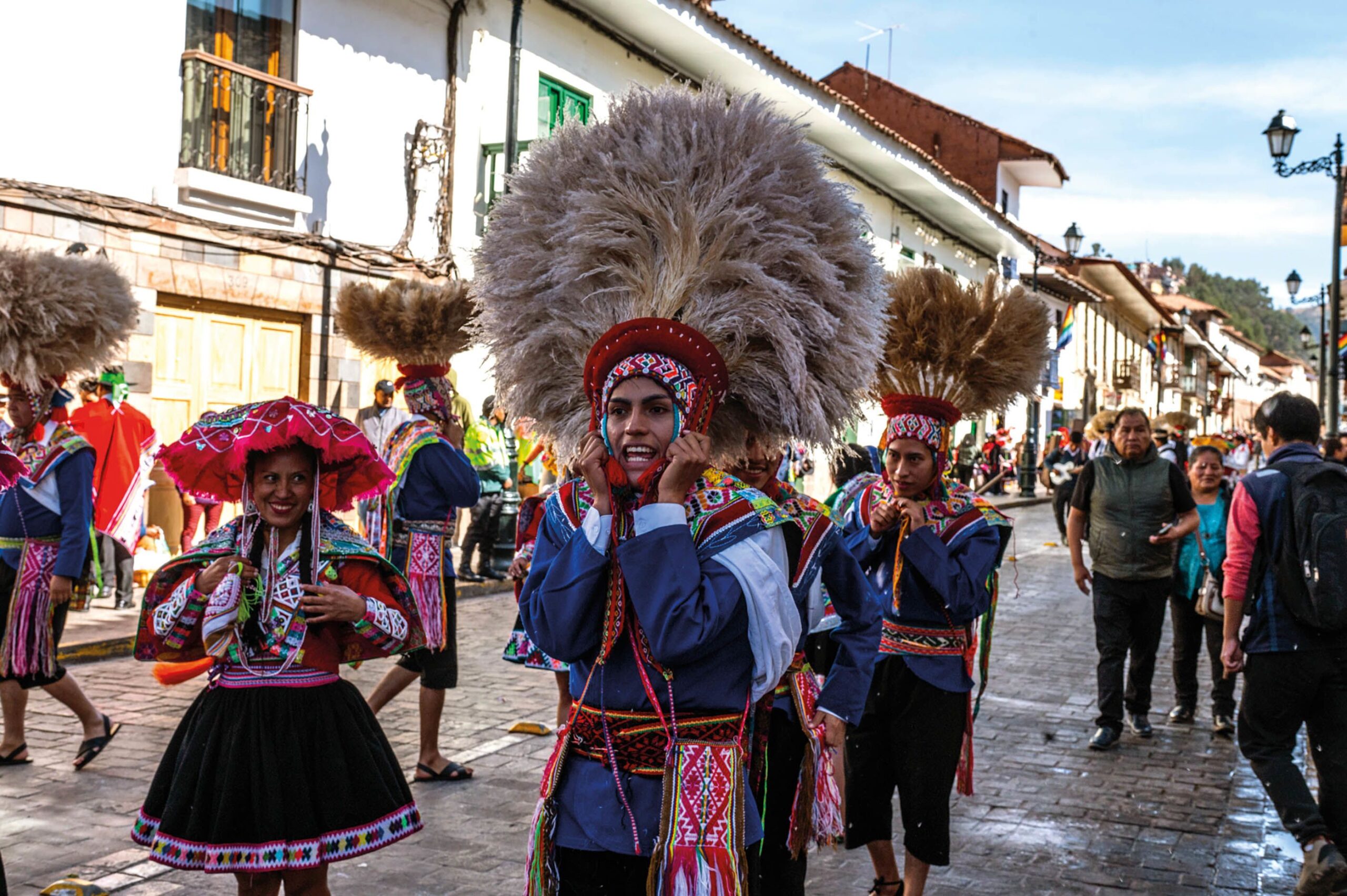 Dancers dressed colourfully on the streets