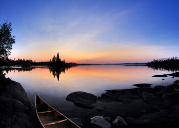 Sunset over the Churchill River in North Saskatchewan, Canada