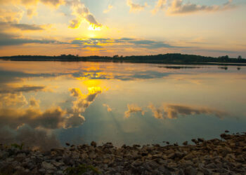 Sun setting over Summit Lake State Park, Indiana