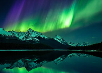 Northern lights over Jasper National Park, Alberta, Canada