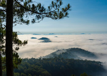 View of Dalat City from a viewing point surrounded by clouds