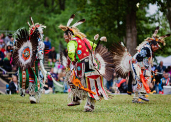Pow wow elder men dancers take part in Kahnawake 26th Annual Echoes Of A Proud Nation Pow Wow in Kahnawake reserve. Elder men 45-59 years old category.