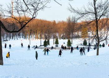 Skaters at Beaver Lake in on Mount Royal park