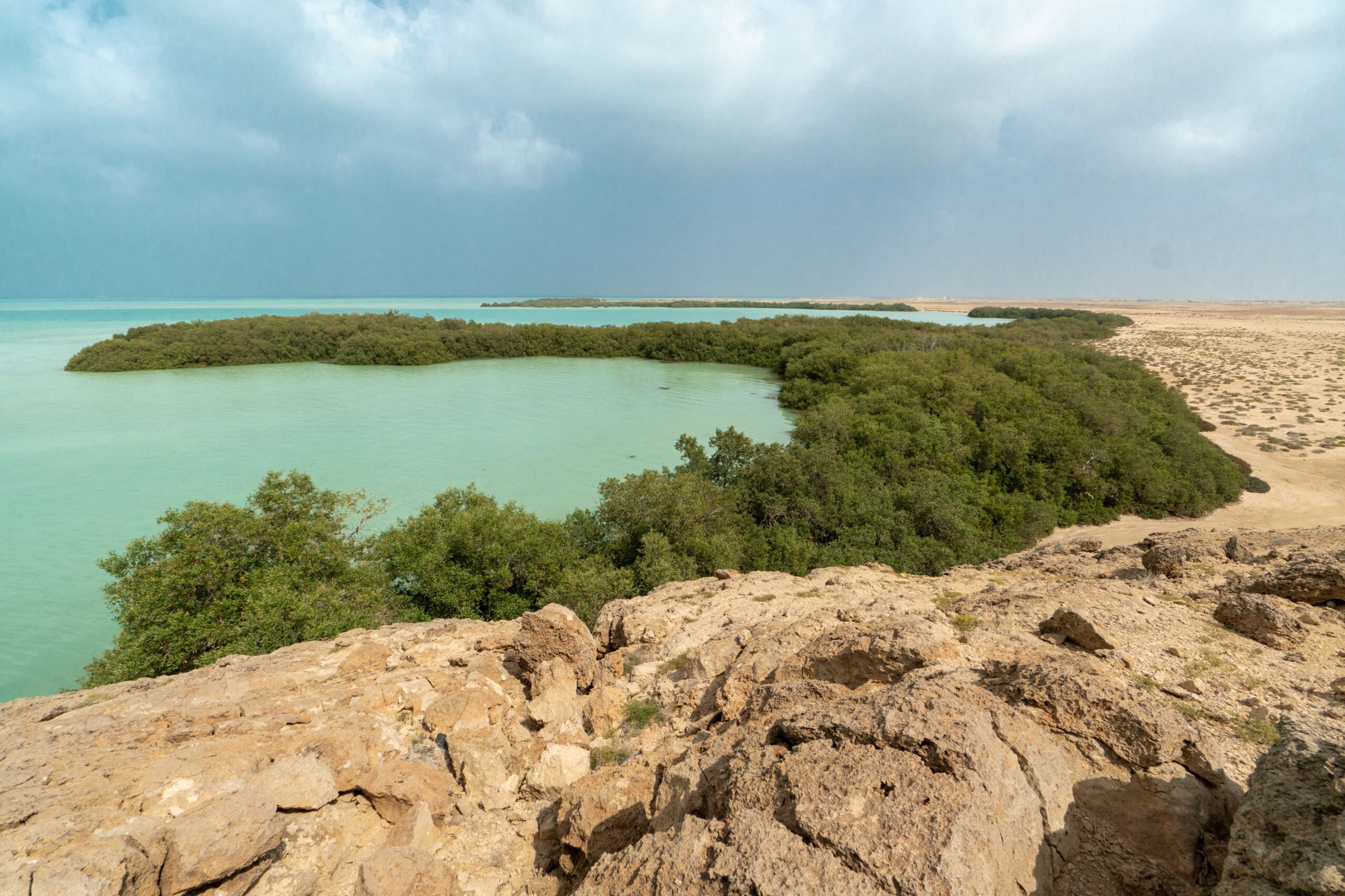 Rocky cliffs with trees underneath next to the blue waters