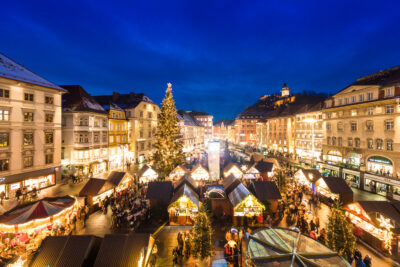 Christmas markets in Graz, Austria, aerial view