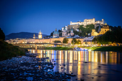 View of Salzburg Old Town at night