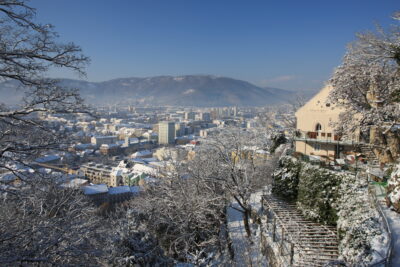 Aerial view of Graz in winter