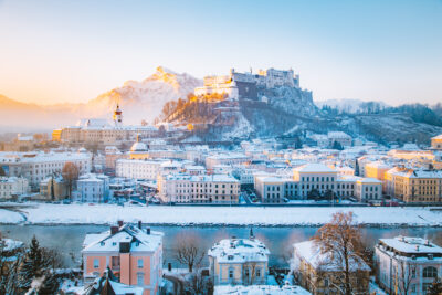 View of Salzburg with mountains in background