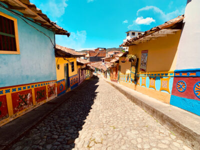 Colourful cobbled street